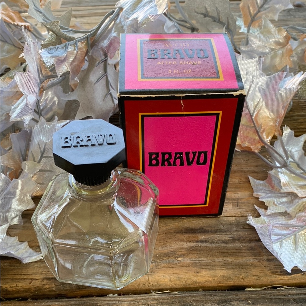 Vintage Avon Bravo After Shave with Pink and Black Box